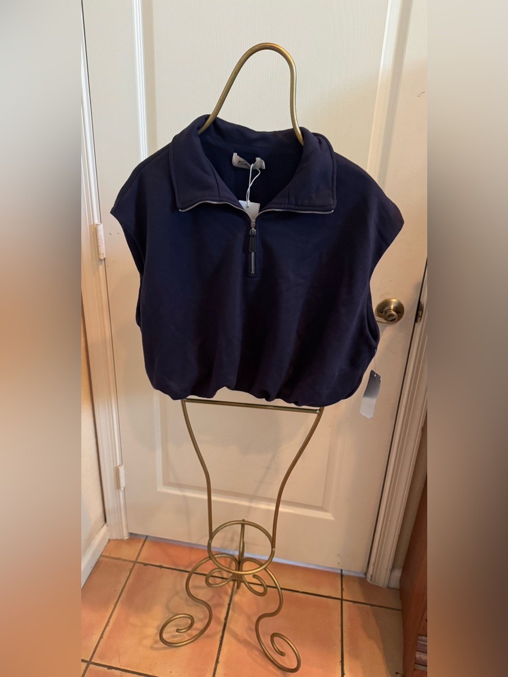 Feelhoo Half-Zip Sleeveless Sweatshirt Zippered Top - Navy